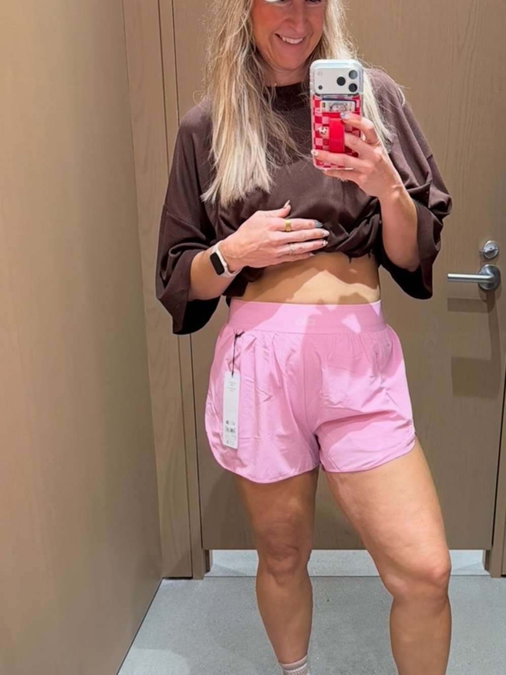 ALO match point candy heart pink shorts